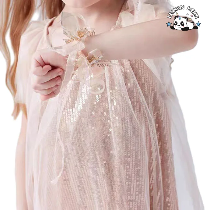LEZONKIDS - Best New Product of 2024 shining sequin flying sleeve tulle kids dress princess dress for girl